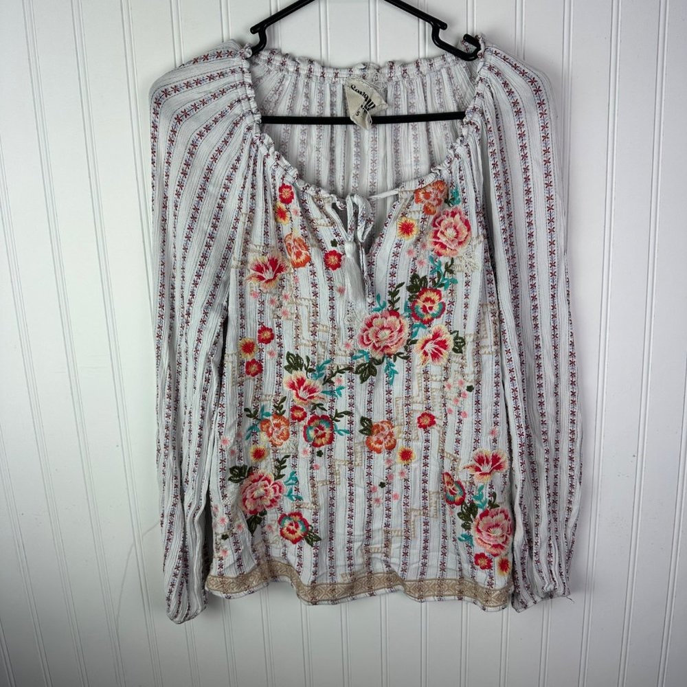 Savanna Jane Boho Embroidered Floral‎ Blouse Size Small